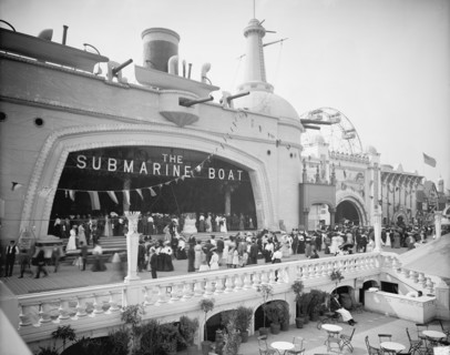 Submarine Boat Building, Coney Island, New York City USA, Detroit Publishing Company, 1900