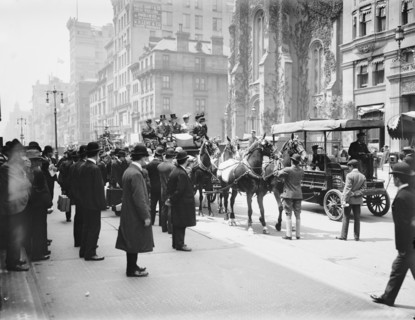 Pedestrians Waiting for the Belmont Coach, New York City, New York, USA, Detroit Publishing Company, 1905