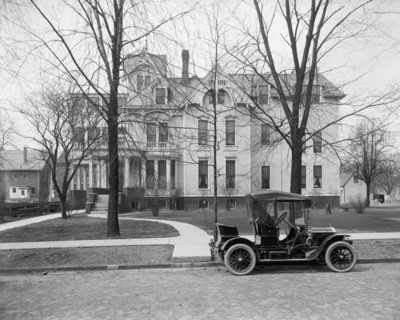 Automobile Parked in Front of Three-Story House, Detroit, Michigan, USA, Detroit Publishing Company, 1910