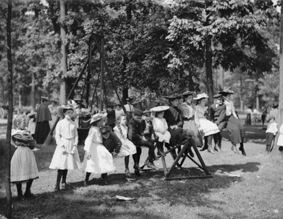 Children Sitting on See-Saw at Playground, Belle Isle Park, Detroit, Michigan, USA, Detroit Publishing Company, 1900