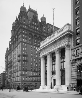 Knickerbocker Trust Building and Waldorf Astoria Hotel, New York City, New York, USA, Detroit Publishing Company, 1904