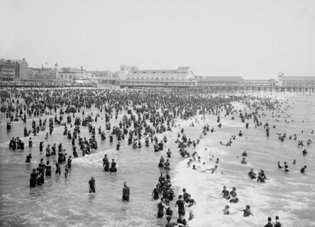 Crowd Enjoying Beach, Atlantic City, New Jersey, USA, Detroit Publishing Company, 1904