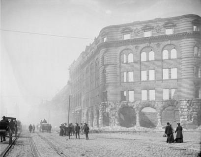 Group of People Walking Along Ruins of Market Street from Ferry after Earthquake, San Francisco, California, USA, Detroit Publishing Company, 1906