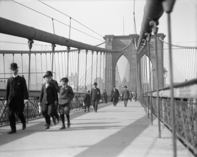 Pedestrians Walking Across Brooklyn Bridge, New York City, New York, USA, Detroit Publishing Company, 1905