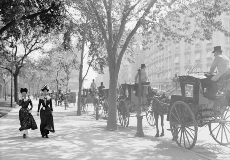 Two Women Strolling Near Cab Stand, Madison Square, New York City, New York, USA, Detroit Publishing Company, 1900