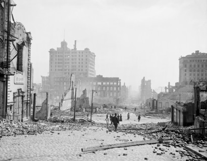Pine Street below Kearney Street after Earthquake, San Francisco, California, USA, Detroit Publishing Company, 1906