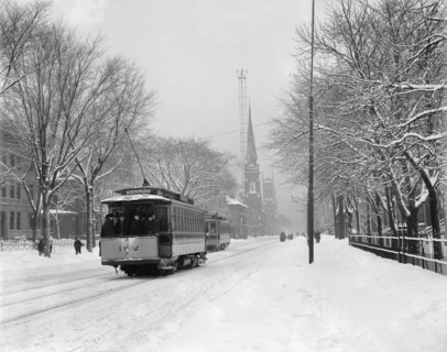 Trolley on Woodward Avenue in Winter, Detroit, Michigan, USA, Detroit Publishing Company, 1905