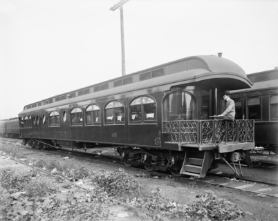 Man Sitting on Balcony of Pere Marquette Railroad Parlor Car no. 25, USA, Detroit Publishing Company, 1910