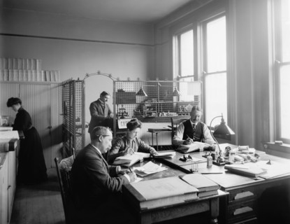 Workers and Cashier Cage, Richmond & Backus Company Print Shop, Detroit, Michigan, USA, Detroit Publishing Company, 1902