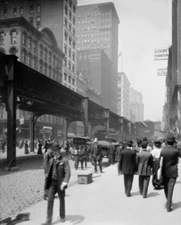 Street Scene and Elevated Train, Wabash Avenue, Chicago, Illinois, USA, Detroit Publishing Company, 1907