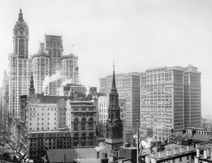 Cityscape with Singer, City Investing and Hudson Terminal Buildings, New York City, New York, USA, Detroit Publishing Company, 1908