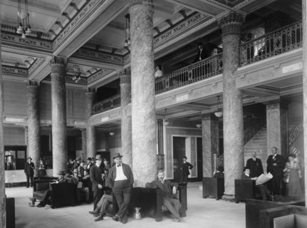 Portrait of a Group of Men in Hotel Lobby, Murphy's Hotel, Richmond, Virginia, USA, Detroit Publishing Company, 1910