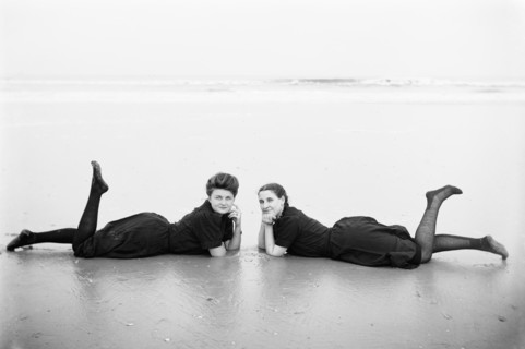 Two Women Posing on Ocean Beach, Atlantic City, New Jersey, USA, Detroit Publishing Company, 1900