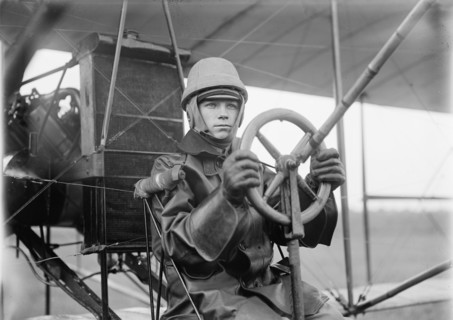 Pilot Testing Single Control of Curtiss Airplane for U.S. Army, College Park, Maryland, USA, Harris & Ewing, 1912