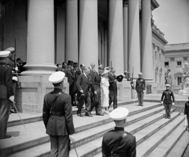 King George VI and Queen Elizabeth of the United Kingdom on Steps of U.S. Capitol during their Royal Visit, Washington DC, USA, Harris & Ewing, June 9, 1939