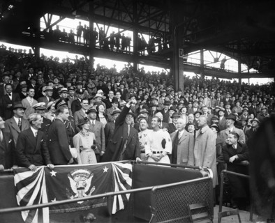 U.S. President Franklin Roosevelt Tossing out First Baseball to Begin Season, Griffith Park, Washington DC, USA, Harris & Ewing, 1936