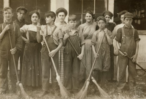 Portrait of Group of Sweepers and Doffers at Cotton Mill, Winchendon, Massachusetts, USA, Lewis Hine, 1911