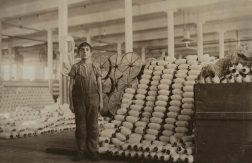 Portrait of Young Boy Working as Doffer at Cotton Mill, Fall River, Massachusetts, USA, Lewis Hine, 1912