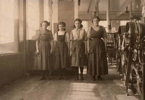 Portrait of Four Girls in Textile Mill, Fall River, Massachusetts, USA, Lewis Hine, 1912