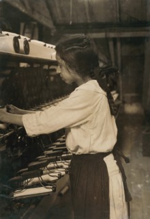 Young Girl Working as Spooler Tender at American Linen Company, Fall River, Massachusetts, USA, Lewis Hine, 1916
