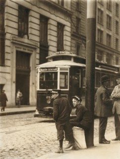 Two Messenger Boys Waiting on Street, Boston, Massachusetts, USA, Lewis Hine, 1910