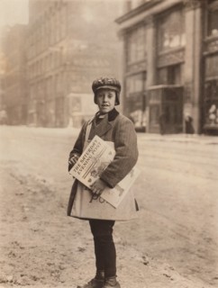 Young Newsboy Selling Newspapers on Street, Rochester, New York, USA, Lewis Hine, 1910
