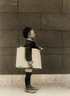 Profile of 5-year-old Newsboy Selling Newspapers on Grand Avenue, Saint Louis, Missouri, USA, Lewis Hine, 1910