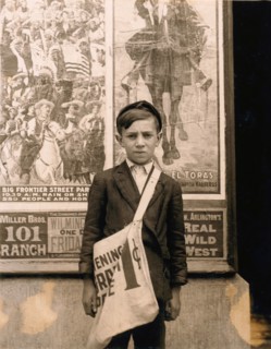 Portrait of 12-year-old Newsboy, Works at Candy Store in Addition to Selling Newspapers, Works 7 Days-a-Week, Wilmington, Delaware, USA, Lewis Hine, 1910