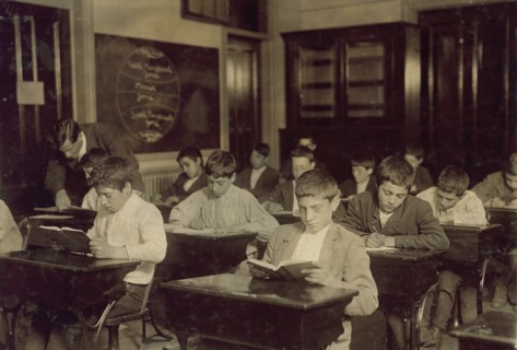 Immigrant Boys at Night School, Boston, Massachusetts, USA, Lewis Hine, 1909