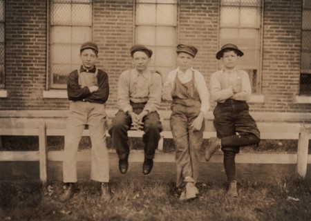 Portrait of Four Boys at Shoe Factory, Moberly, Missouri, USA, Lewis Hine, 1910