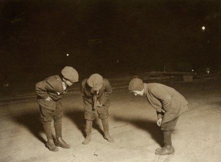 Three Young Boys Playing Crap Game near Post Office at Midnight, Providence, Rhode Island, USA, Lewis Hine, 1912