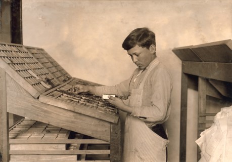 Boy Learning Typesetting, Training School for Deaf Mutes, Sulphur, Oklahoma, USA, Lewis Hine, 1917