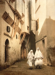 Two Women Walking Along Red Sea Street, Algiers, Algeria, Photochrome Print, Detroit Publishing Company, 1900