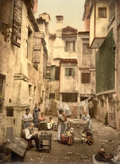 Old Venetian Courtyard, Venice, Italy, Photochrome Print, Detroit Publishing Company, 1900