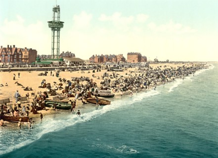 Beach and Revolving Tower, Yarmouth, England, Photochrome Print, Detroit Publishing Company, 1900