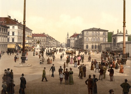 Street Scene, Odensplatz and Ludwigstrasse, Munich, Bavaria, Germany, Photochrome Print, Detroit Publishing Company, 1900