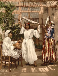 Dancing Arab Girls, Algiers, Algeria, Photochrome Print, Detroit Publishing Company, 1899