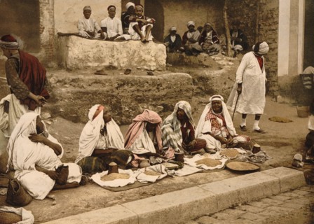 Couscous Sellers and Arab Cafe, Tunis, Tunisia, Photochrome Print, Detroit Publishing Company, 1899