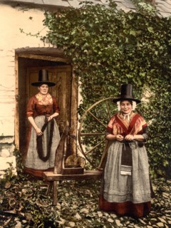 Welsh Spinners and Spinning Wheel, Wales, UK, Photochrome Print, Detroit Publishing Company, 1900