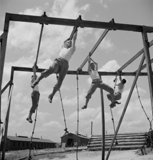 Enlisted Men Going Through Obstacle Course, Air Service Command, Daniel Field, Georgia, USA, Jack Delano for Office of War Information, July 1943