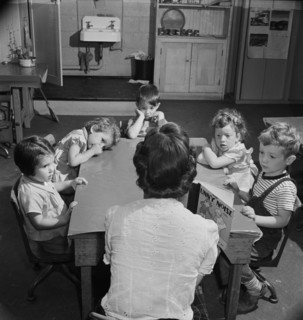 Story Hour, Nursery School in Federal Housing Project run Cooperatively by Mothers, Greenbelt, Maryland, USA, Marjorie Collins for Farm Security Administration, May 1942