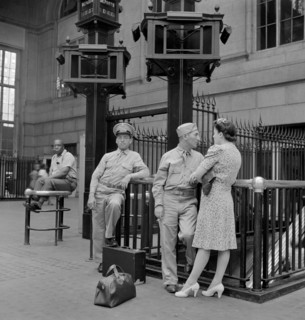 Soldiers Waiting for Train, Pennsylvania Station, New York City, New York, USA, Marjorie Collins for Office of War Information, August 1942