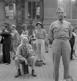 Soldiers Waiting for Trains, Pennsylvania Station, New York City, New York, USA, Marjorie Collins for Office of War Information, August 1942