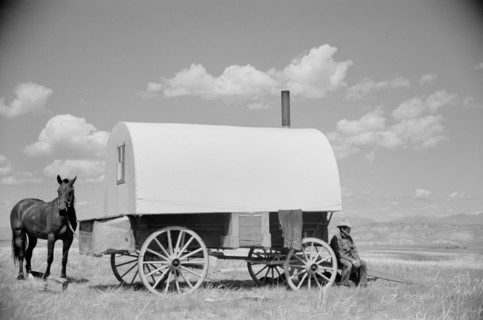 Sheepherder and Chuck Wagon, Madison County, Montana, USA, Arthur Rothstein for Farm Security Administration (FSA), July 1939
