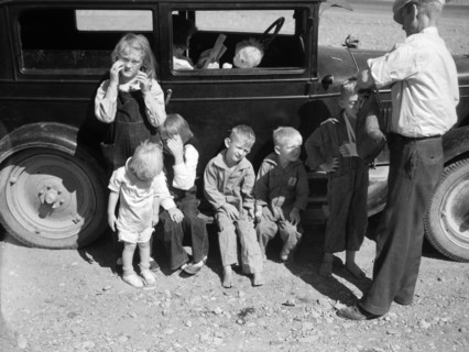 Drought Refugees from Bowman, North Dakota, Portrait, Montana, USA, Arthur Rothstein for Farm Security Administration (FSA), July 1936