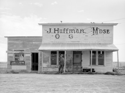 J. Huffman Forced to Close General Store due to Drought, Grassy Butte, North Dakota, USA, Arthur Rothstein for Farm Security Administration (FSA), July 1936