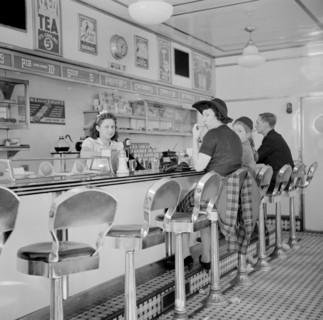 Patrons eating Lunch at Counter in Diner, Amsterdam, New York, USA, John Collier for Office of War Information, October 1941