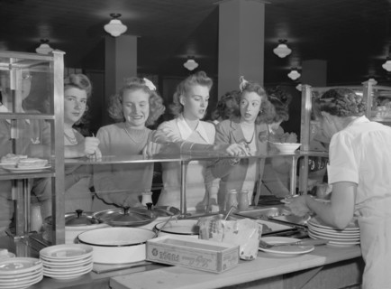 Teenage Girls at Cafeteria Counter, Woodrow Wilson High School, Washington DC, USA, Esther Bubley for Office of War Information, October 1943