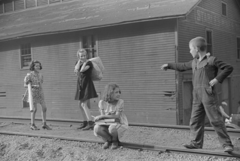 Four Miners' children on way Home from School, Omar, West Virginia, USA, Marion Post Wolcott for Farm Security Administration, September 1938