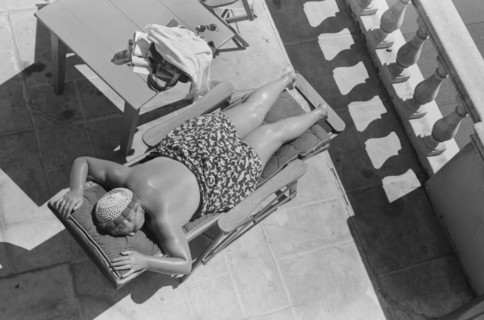 Woman Sunbathing Poolside, High Angle View, Marion Post Wolcott for Farm Security Administration, March 1939